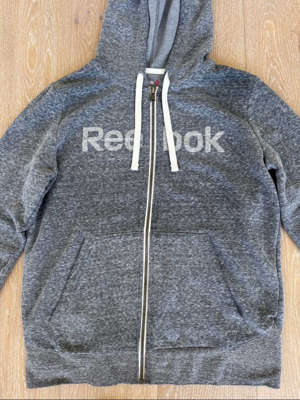 Reebok Women’s Heather Gray Zip-Up Hoodie. Size Large (fits like Medium). - Picture 2 of 4
